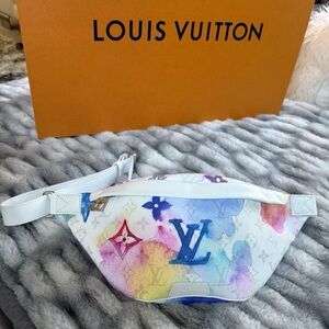 Louis Vuitton Virgil Abloh White Multicolor Watercolor Monogram Belt Bum Bag